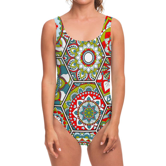 Oriental Mandala Bohemian Pattern Print One Piece Swimsuit