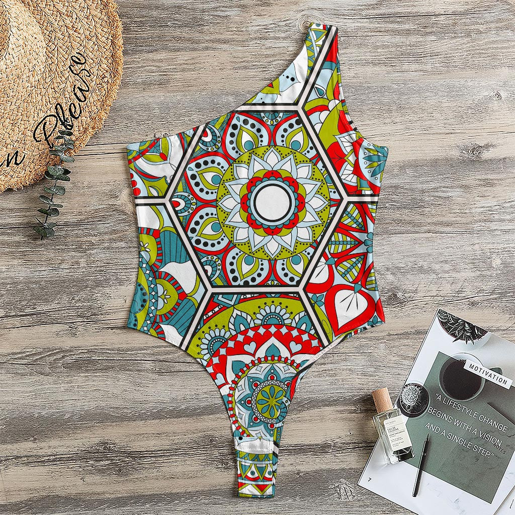 Oriental Mandala Bohemian Pattern Print One Shoulder Bodysuit