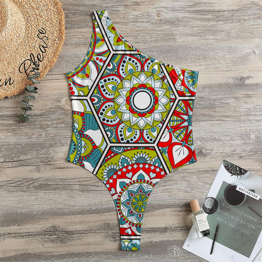 Oriental Mandala Bohemian Pattern Print One Shoulder Bodysuit
