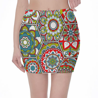 Oriental Mandala Bohemian Pattern Print Pencil Mini Skirt