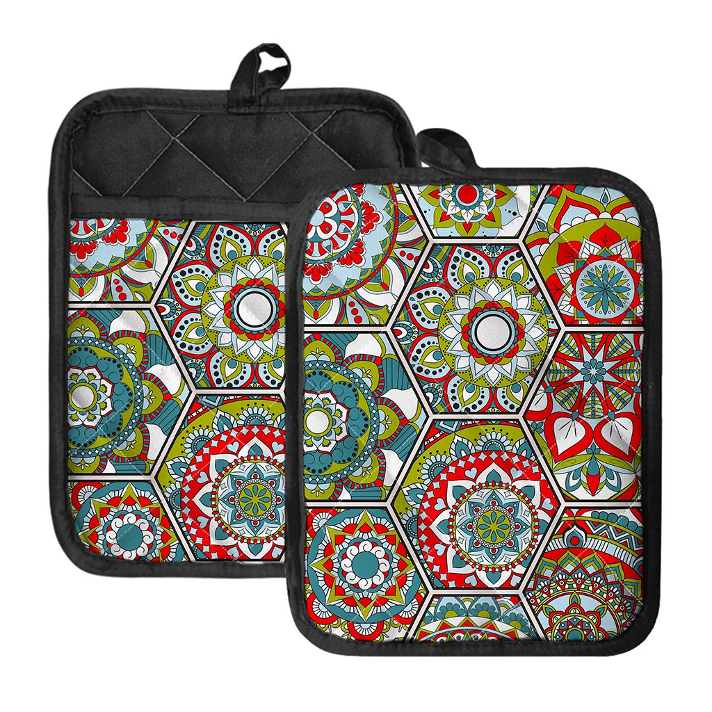 Oriental Mandala Bohemian Pattern Print Pot Holders With Pocket