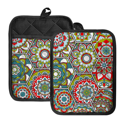 Oriental Mandala Bohemian Pattern Print Pot Holders With Pocket
