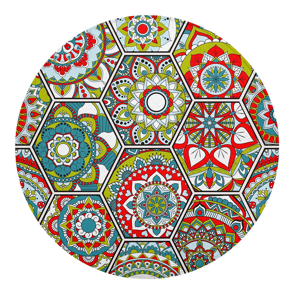Oriental Mandala Bohemian Pattern Print Round Blanket