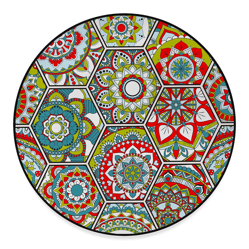 Oriental Mandala Bohemian Pattern Print Round Floor Mat