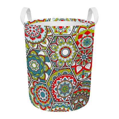 Oriental Mandala Bohemian Pattern Print Round Laundry Basket
