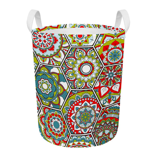 Oriental Mandala Bohemian Pattern Print Round Laundry Basket