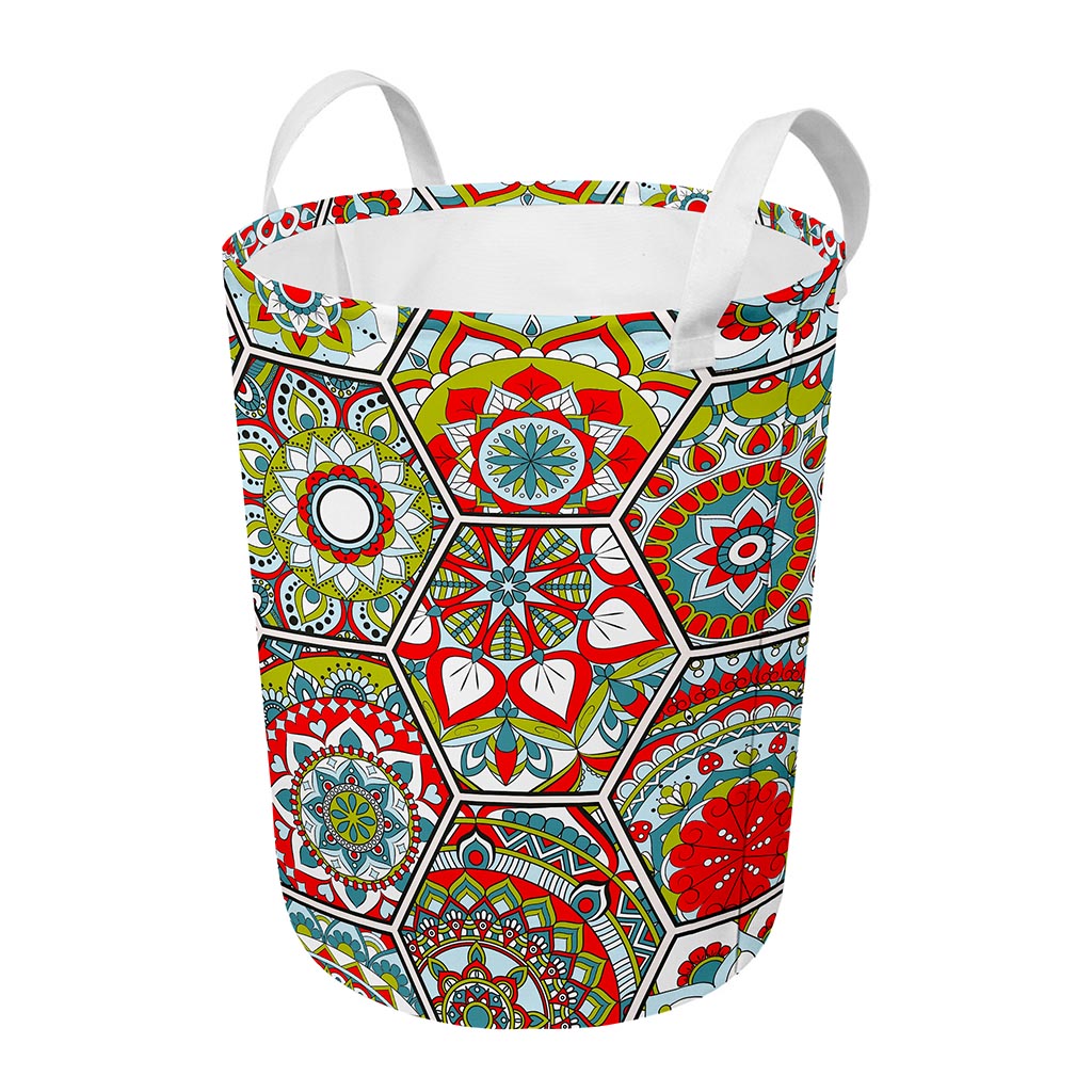 Oriental Mandala Bohemian Pattern Print Round Laundry Basket