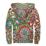 Oriental Mandala Bohemian Pattern Print Sherpa Lined Zip Up Hoodie