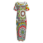 Oriental Mandala Bohemian Pattern Print Short Sleeve Long Nightdress