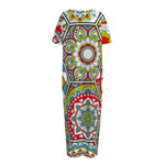 Oriental Mandala Bohemian Pattern Print Short Sleeve Long Nightdress