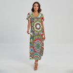 Oriental Mandala Bohemian Pattern Print Short Sleeve Maxi Dress