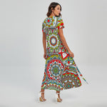 Oriental Mandala Bohemian Pattern Print Short Sleeve Maxi Dress