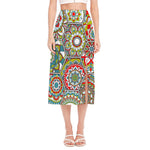 Oriental Mandala Bohemian Pattern Print Side Slit Midi Skirt