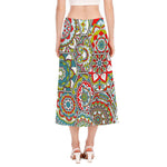 Oriental Mandala Bohemian Pattern Print Side Slit Midi Skirt