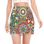 Oriental Mandala Bohemian Pattern Print Side Slit Mini Skirt