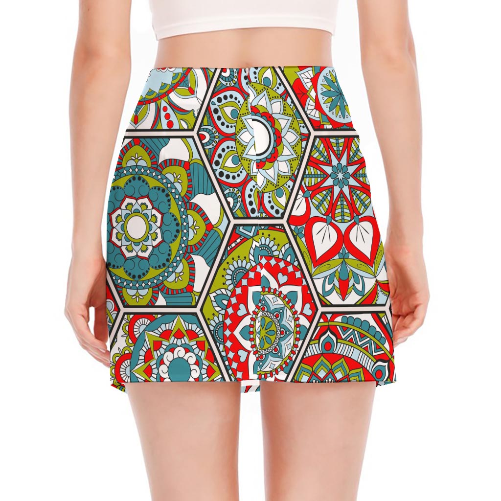Oriental Mandala Bohemian Pattern Print Side Slit Mini Skirt
