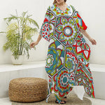 Oriental Mandala Bohemian Pattern Print Silk V-Neck Kaftan Dress