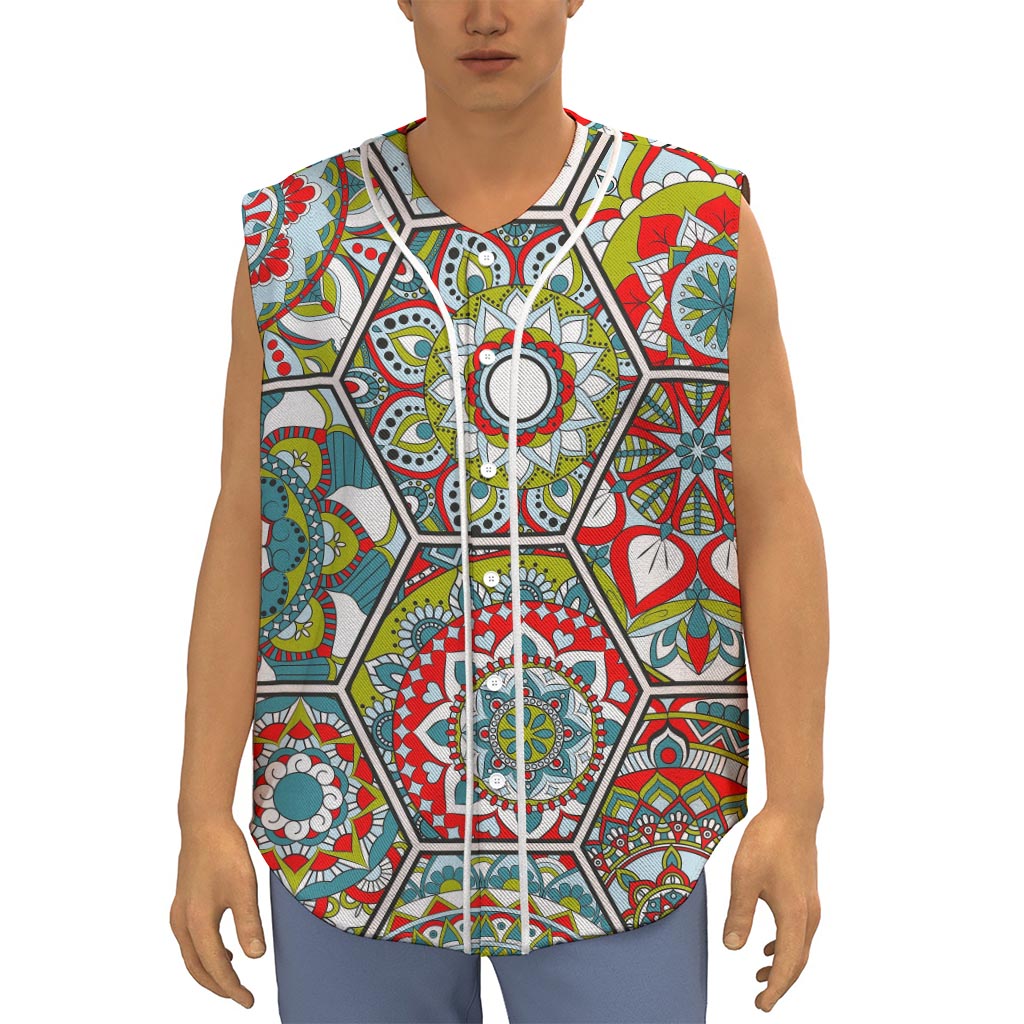 Oriental Mandala Bohemian Pattern Print Sleeveless Baseball Jersey