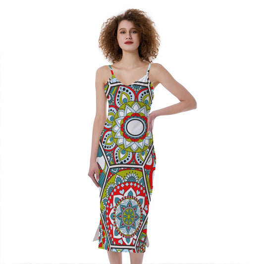 Oriental Mandala Bohemian Pattern Print Slim Fit Midi Cami Dress