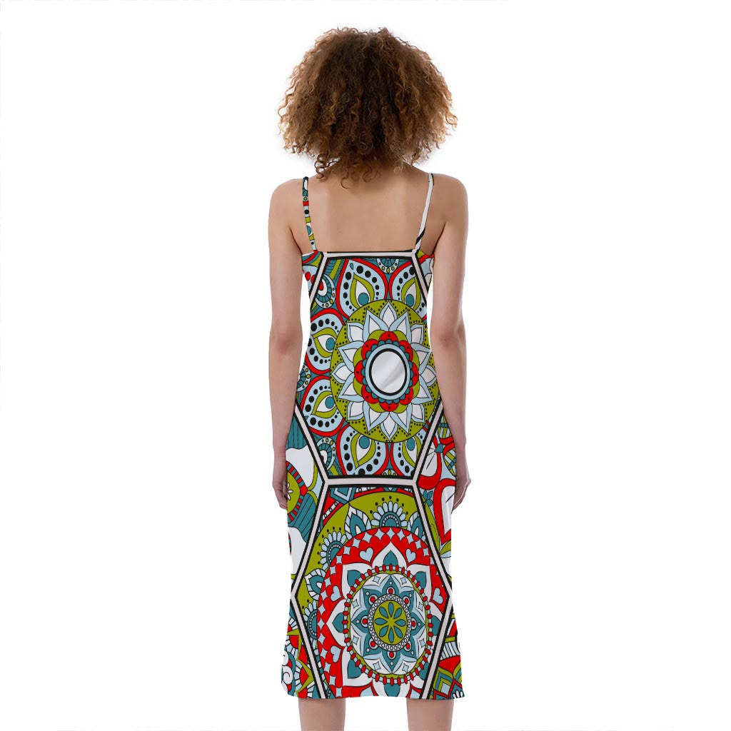 Oriental Mandala Bohemian Pattern Print Slim Fit Midi Cami Dress