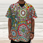 Oriental Mandala Bohemian Pattern Print Textured Short Sleeve Shirt