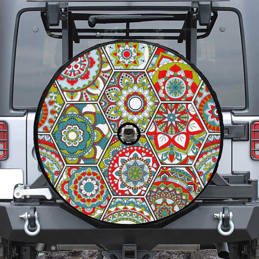 Oriental Mandala Bohemian Pattern Print Tire Cover With Camera Hole