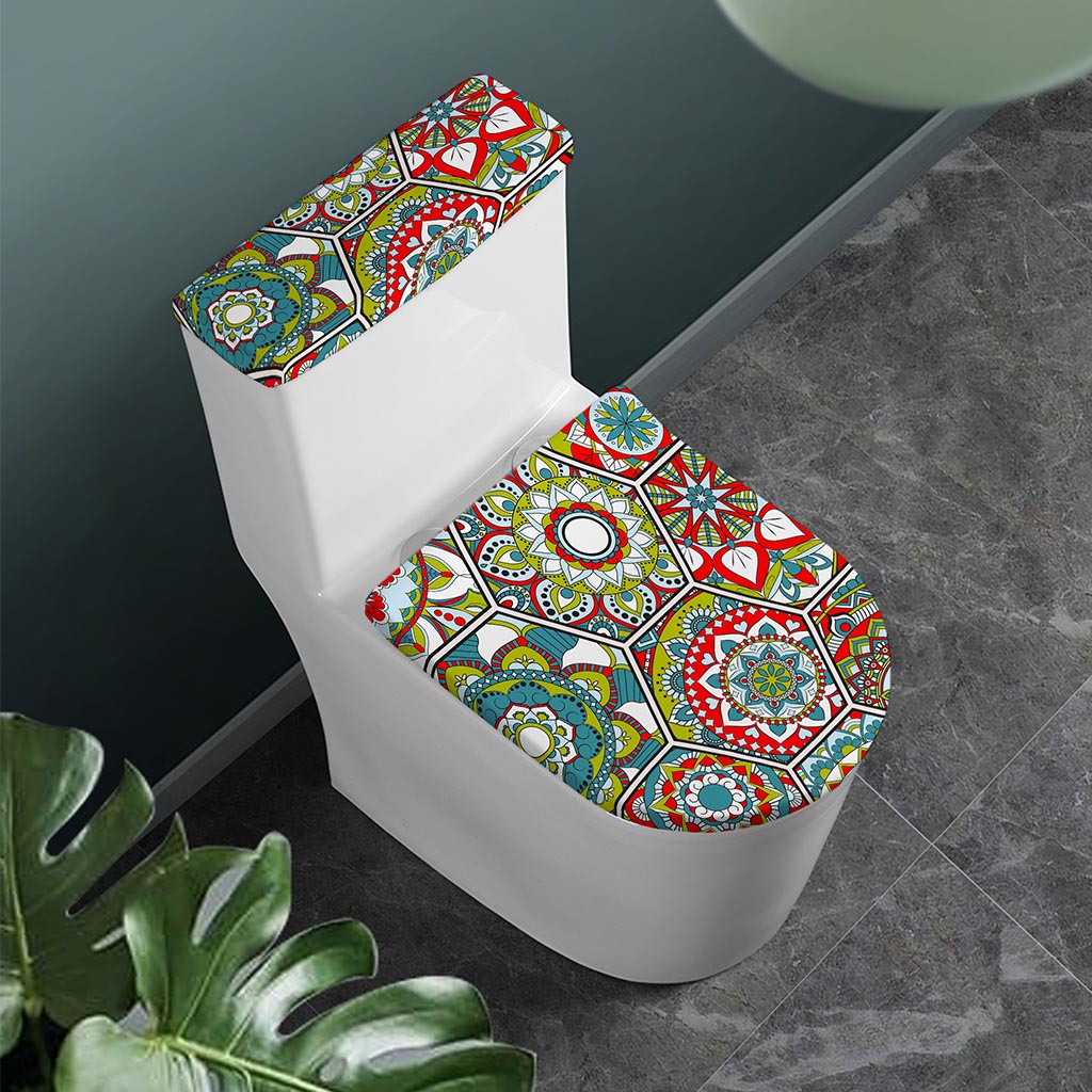 Oriental Mandala Bohemian Pattern Print Toilet Lid And Tank Cover Set
