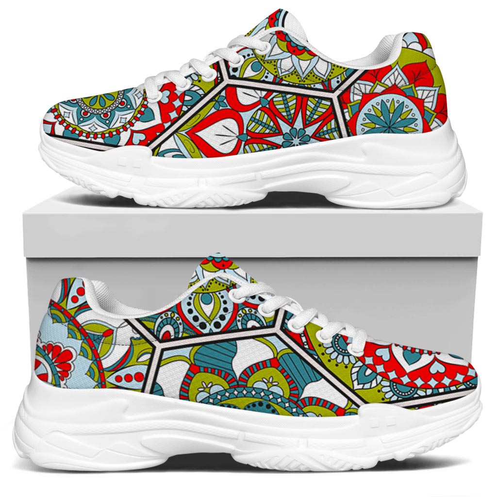Oriental Mandala Bohemian Pattern Print White Chunky Shoes
