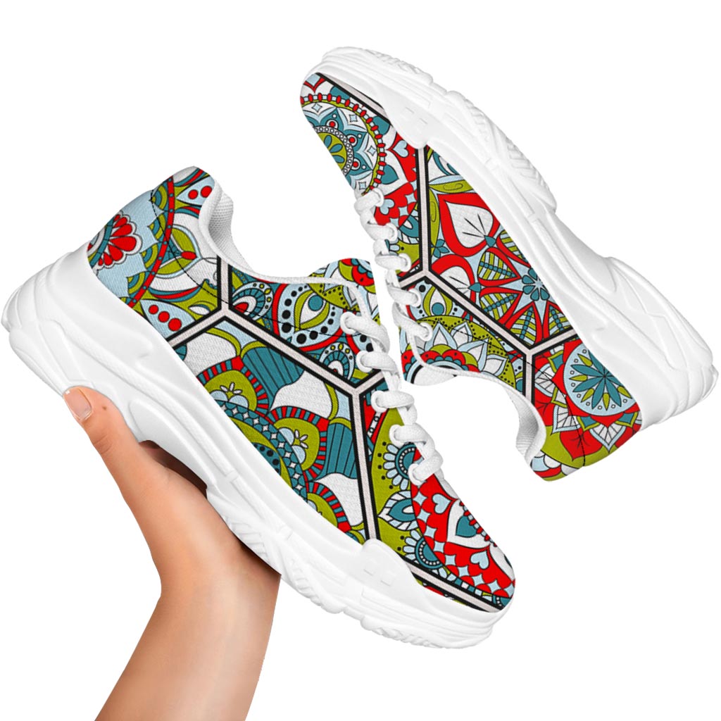 Oriental Mandala Bohemian Pattern Print White Chunky Shoes