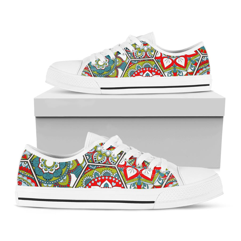 Oriental Mandala Bohemian Pattern Print White Low Top Sneakers