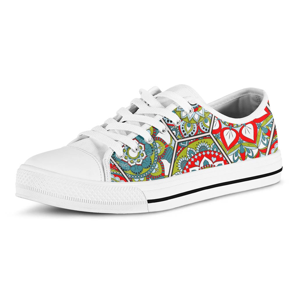 Oriental Mandala Bohemian Pattern Print White Low Top Sneakers
