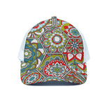 Oriental Mandala Bohemian Pattern Print White Mesh Trucker Cap