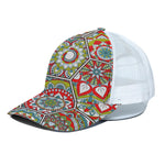 Oriental Mandala Bohemian Pattern Print White Mesh Trucker Cap