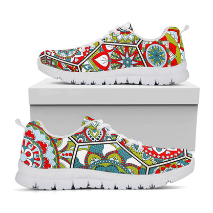 Oriental Mandala Bohemian Pattern Print White Running Shoes