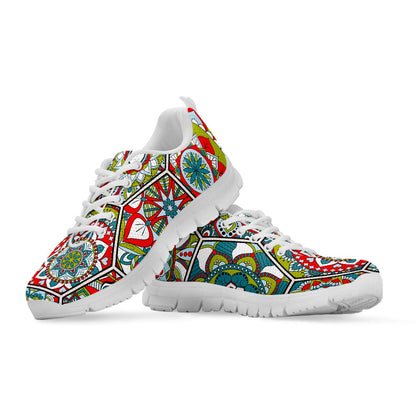 Oriental Mandala Bohemian Pattern Print White Running Shoes