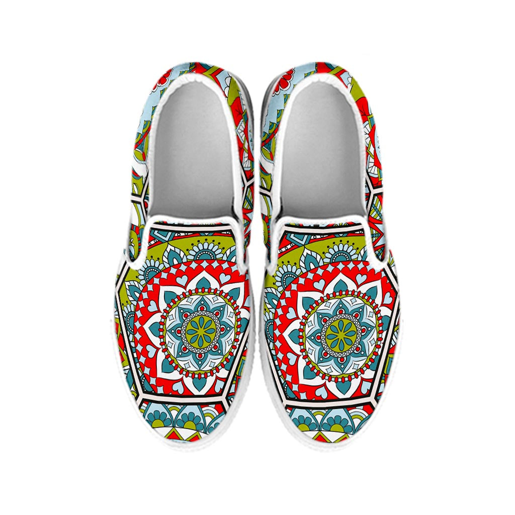 Oriental Mandala Bohemian Pattern Print White Slip On Sneakers