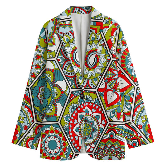 Oriental Mandala Bohemian Pattern Print Women's Cotton Blazer