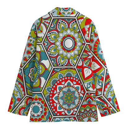 Oriental Mandala Bohemian Pattern Print Women's Cotton Blazer