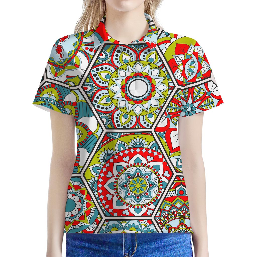Oriental Mandala Bohemian Pattern Print Women's Polo Shirt