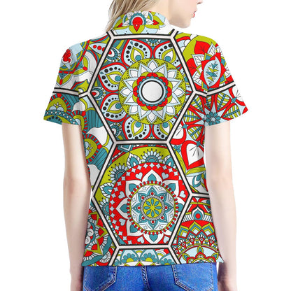 Oriental Mandala Bohemian Pattern Print Women's Polo Shirt