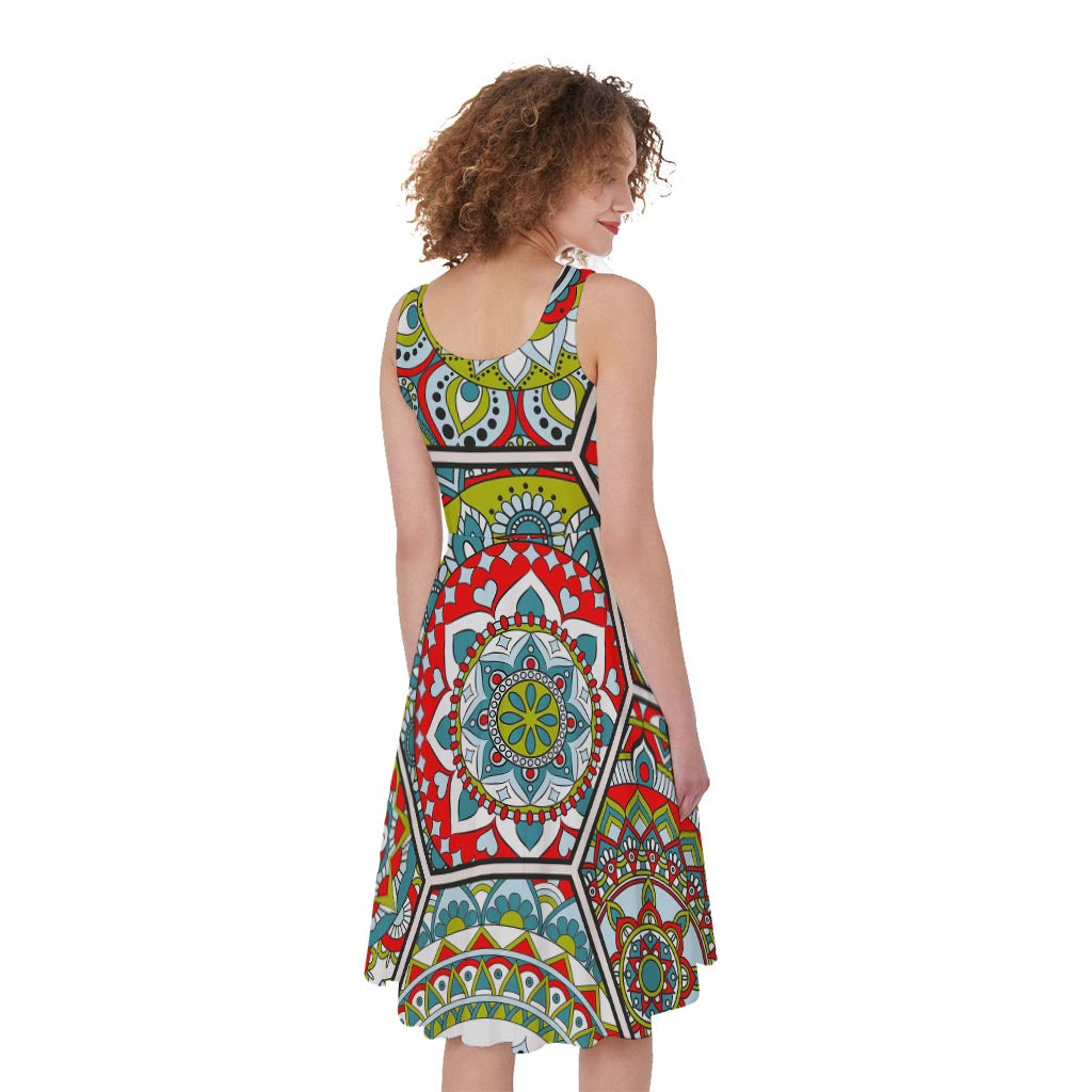 Oriental Mandala Bohemian Pattern Print Women's Sleeveless Dress