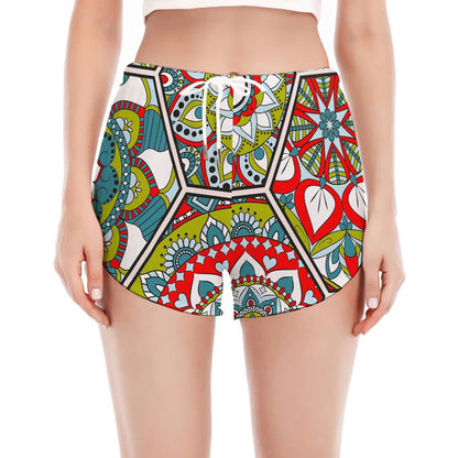 Oriental Mandala Bohemian Pattern Print Women's Split Running Shorts