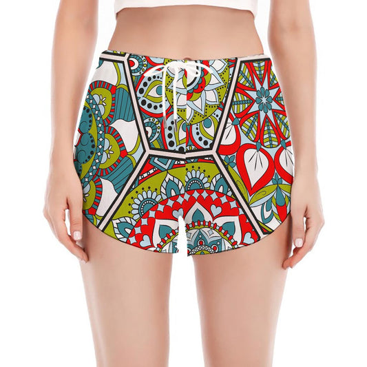 Oriental Mandala Bohemian Pattern Print Women's Split Running Shorts