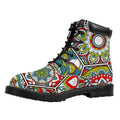 Oriental Mandala Bohemian Pattern Print Padded Collar Lace Up Boots