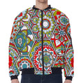 Oriental Mandala Bohemian Pattern Print Zip Sleeve Bomber Jacket