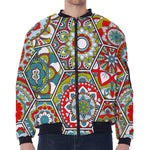 Oriental Mandala Bohemian Pattern Print Zip Sleeve Bomber Jacket