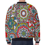 Oriental Mandala Bohemian Pattern Print Zip Sleeve Bomber Jacket