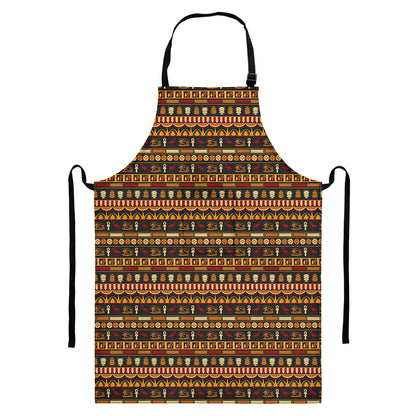 Ornament Egyptian Pattern Print Bib Apron With Pocket