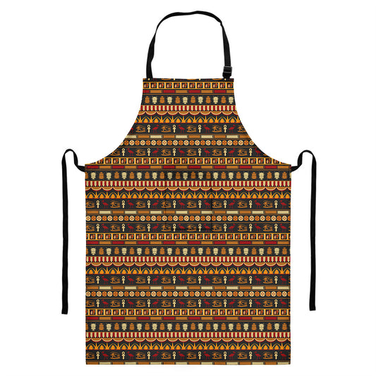 Ornament Egyptian Pattern Print Bib Apron With Pocket