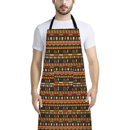 Ornament Egyptian Pattern Print Bib Apron With Pocket